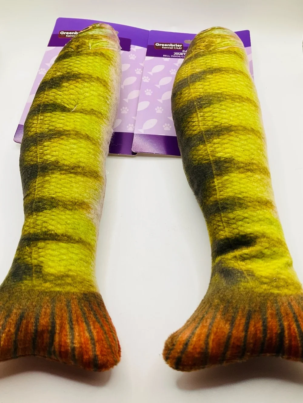 NWT 2pc Cat Toy Set - 10” Green Brown Trout Bass Fish - Bell Sound Play Gifts